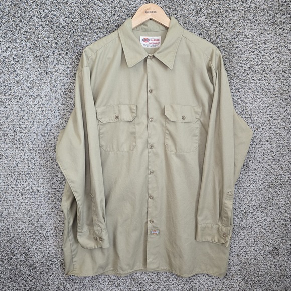 Dickies Shirt Mens XL Beige Button Up Long Sleeve Workwear Cotton Blend Pockets - Picture 1 of 7